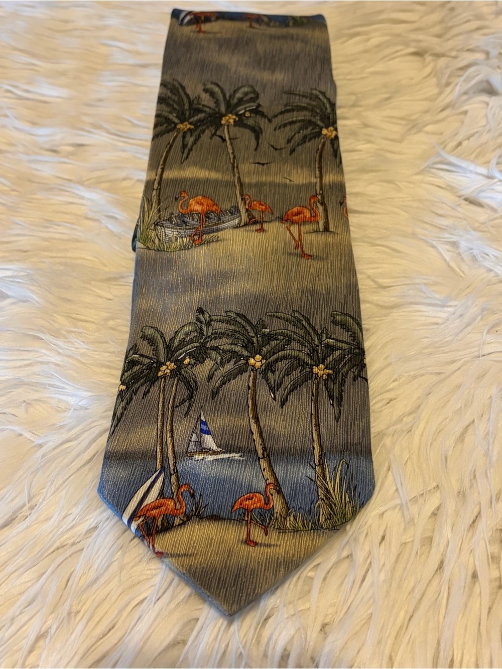 TROPICALS by TANGO Flamingos Ocean Beach Sail Boat Silk Mens Tie
